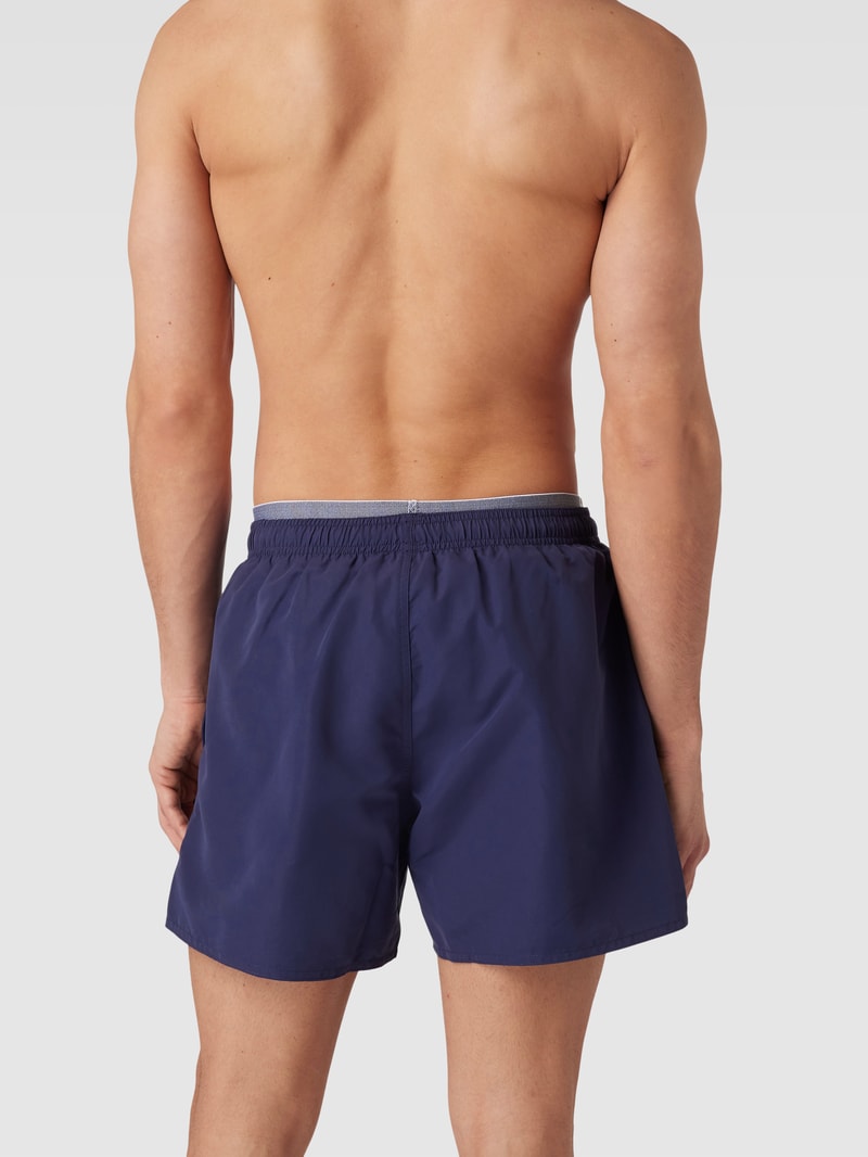 Badehose mit elastischem Logo-Bund Modell 'Double' in dunkelblau