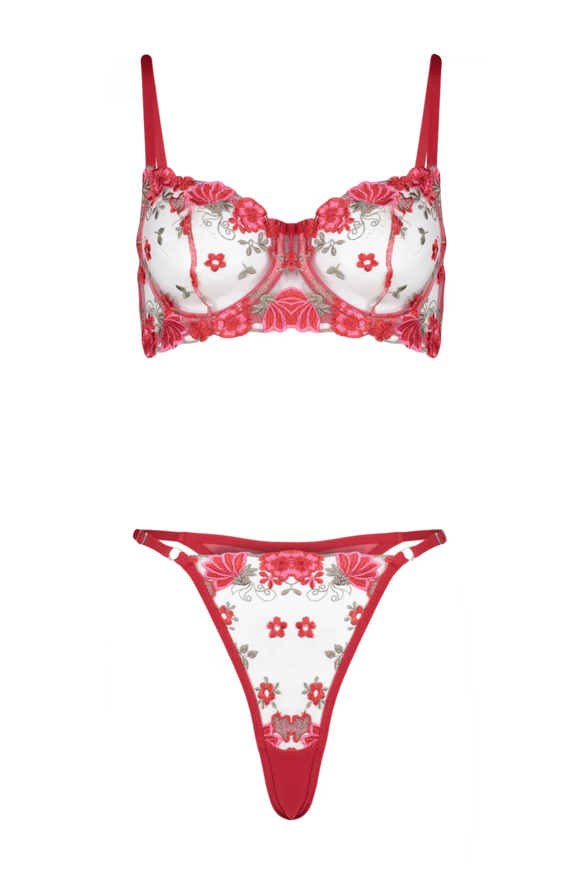 Trendyol Collection  Rotes, gestricktes Dessous-Set ohne Kappe aus Brode mit Blumenmuster und Seilträgern THMSS24CC00011