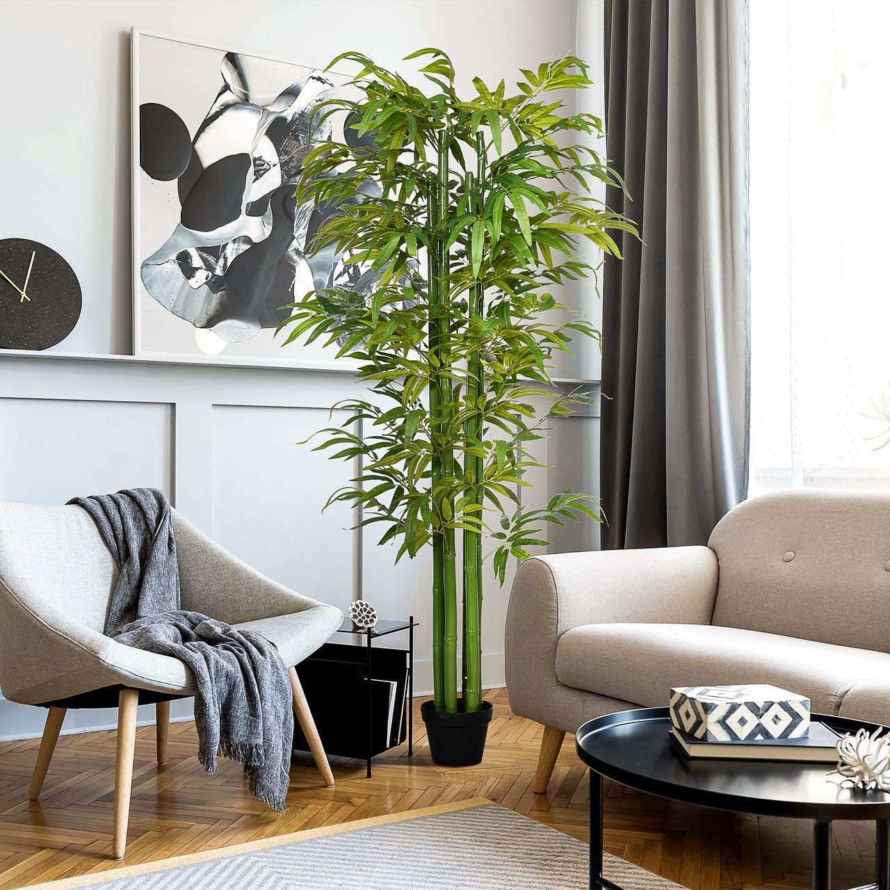 HOMCOM Künstliche Pflanze, 180 cm Kunstpflanze, Künstlicher Bambusbaum, Grün