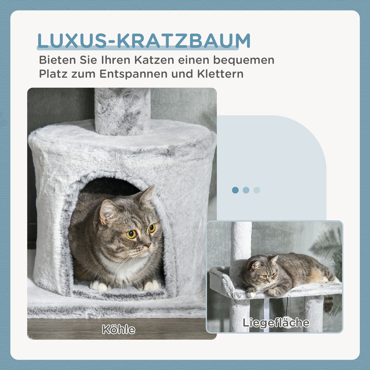 PawHut Hoher Kratzbaum 2,25-2,55m 6 Etagen Katzenhaus Plüschbezug Hellgrau