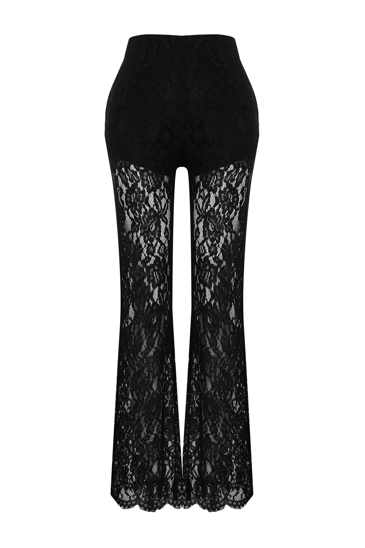 Trendyol Collection  Schwarze, gewebte Hose mit ausgestelltem Bein und Spitze TWOSS24PL00096