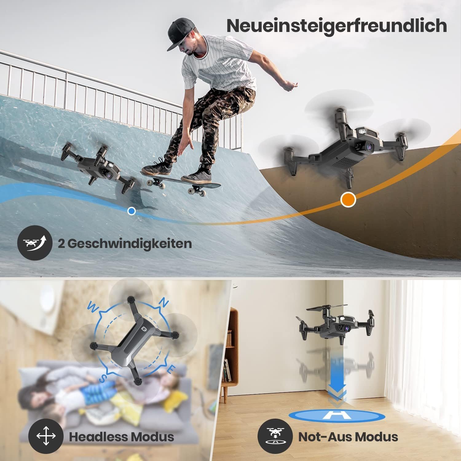 DEERC mit Kamera für Kinder, D40 RC Faltbare Mini Drohnen mit FPV WiFi Drohne (1080P HD, mit Lange Flugzeit,komplettset Spielzeug Geschenk für Jungen Anfänger)