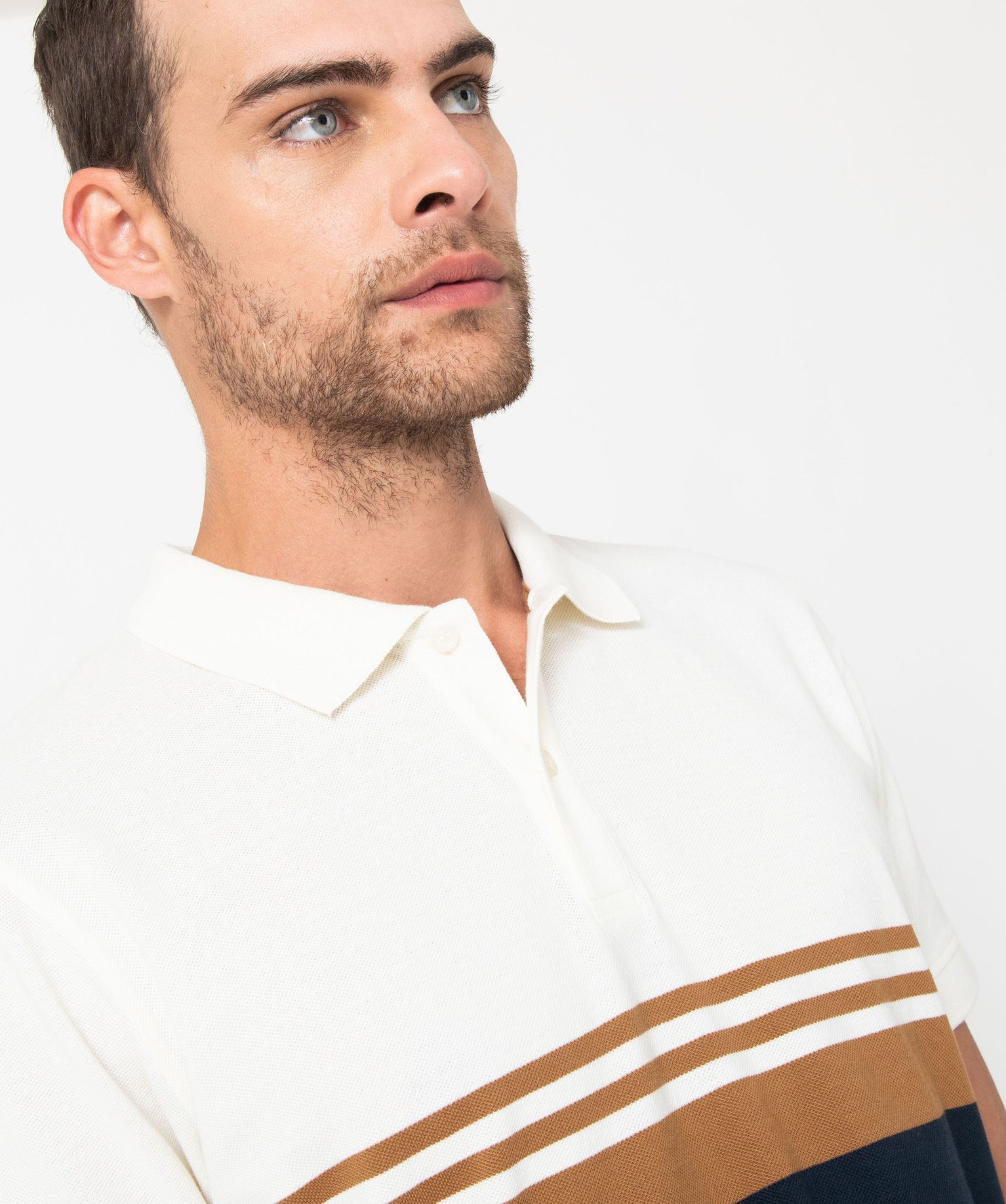 Polo manches courtes en maille piquée à rayures homme blanc | GEMO