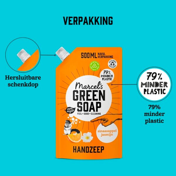 Marcels grønne såpe appelsin og jasmin håndsåpe refill 6 x 500 ml