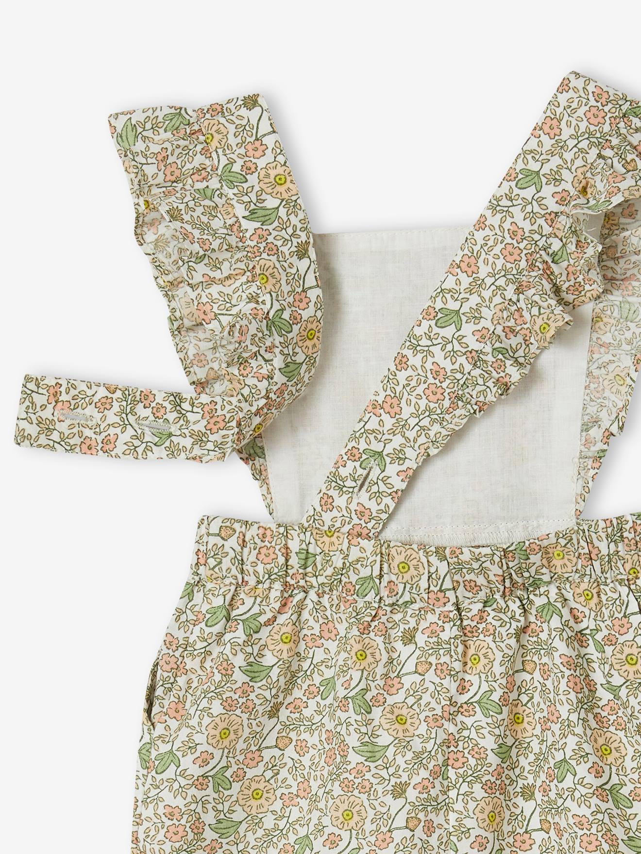 Vertbaudet Kurzer Mädchen Baby Overall mit Blumenmuster - vanille