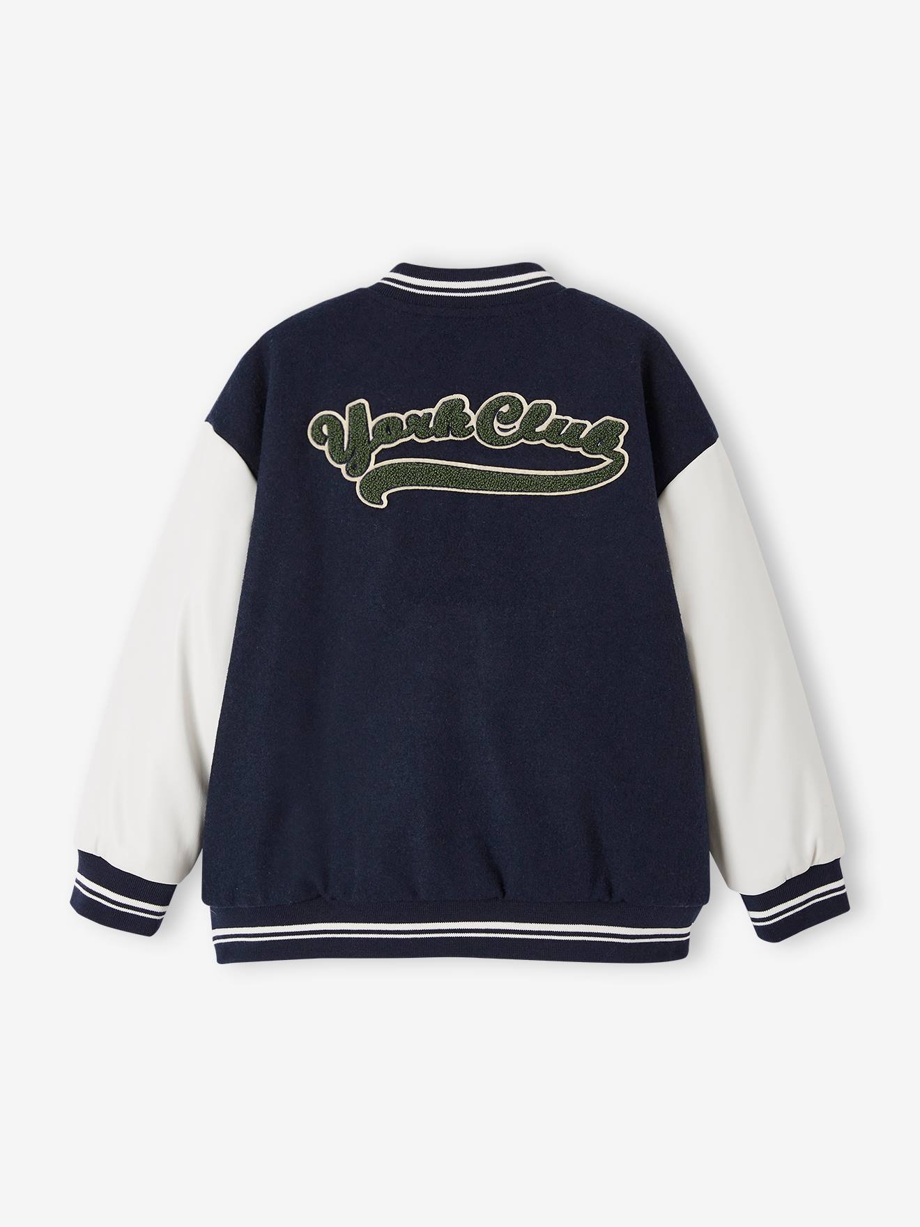 Blouson Teddy garçon lettre en bouclettes. marine