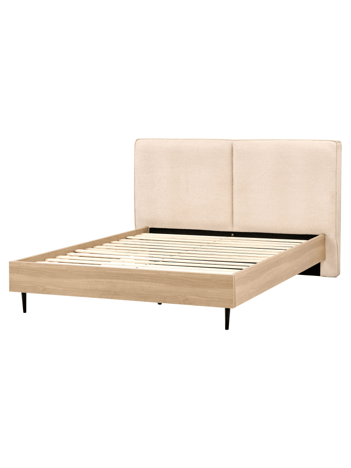 Beliani Doppelbett IZERNORE in Beige/Heller Holzfarbton/Schwarz günstig kaufen onesize