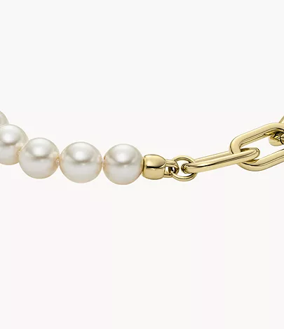 Fossil Gliederarmband Heritage Pearl D-Link Edelstahl goldfarben