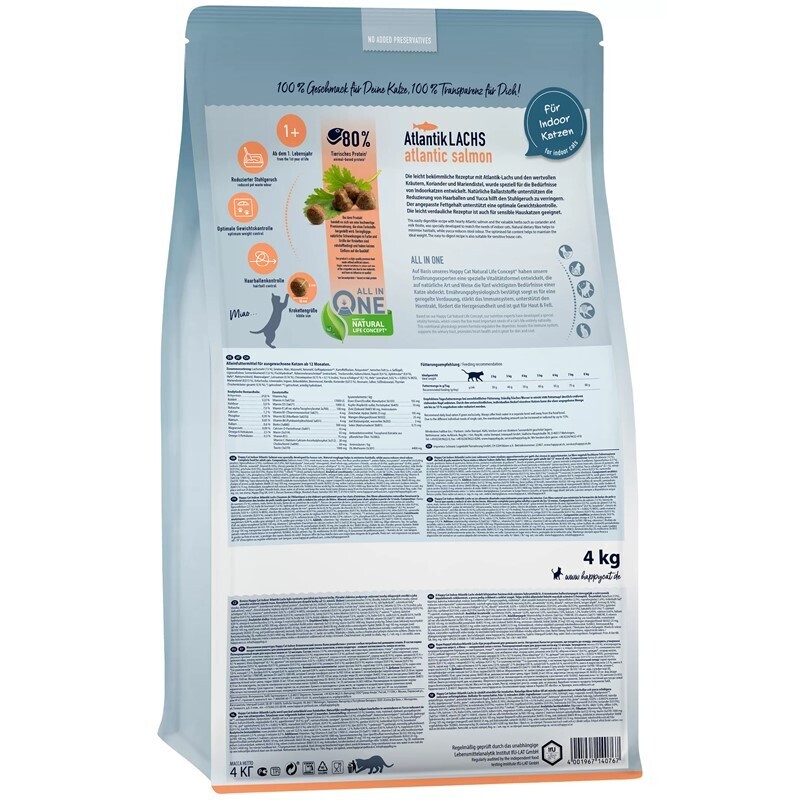 HAPPY CAT Trockenfutter HAPPY CAT Adult Indoor Atlantik-Lachs 4 kg