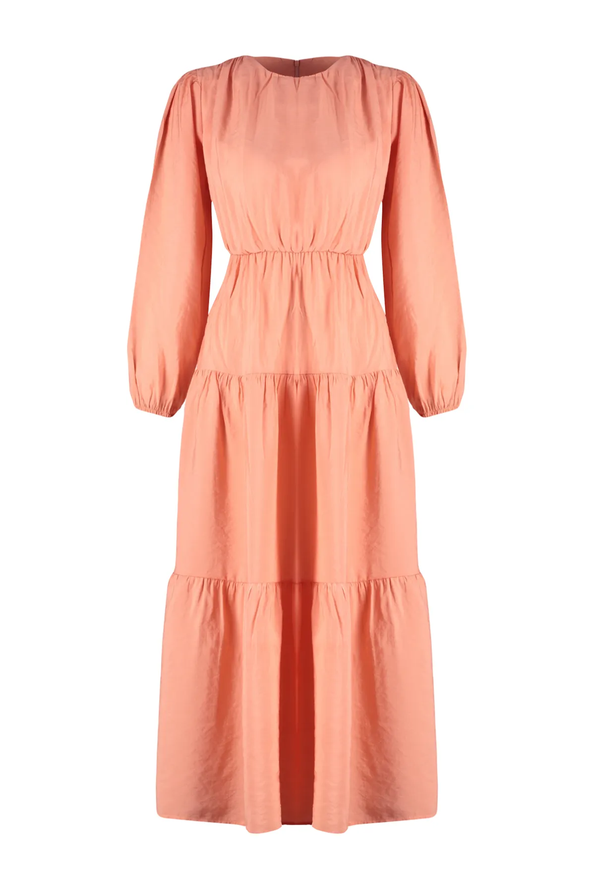 Trendyol Modest  Pfirsichfarbenes Webkleid mit Ballonärmeln TCTSS24EB00165