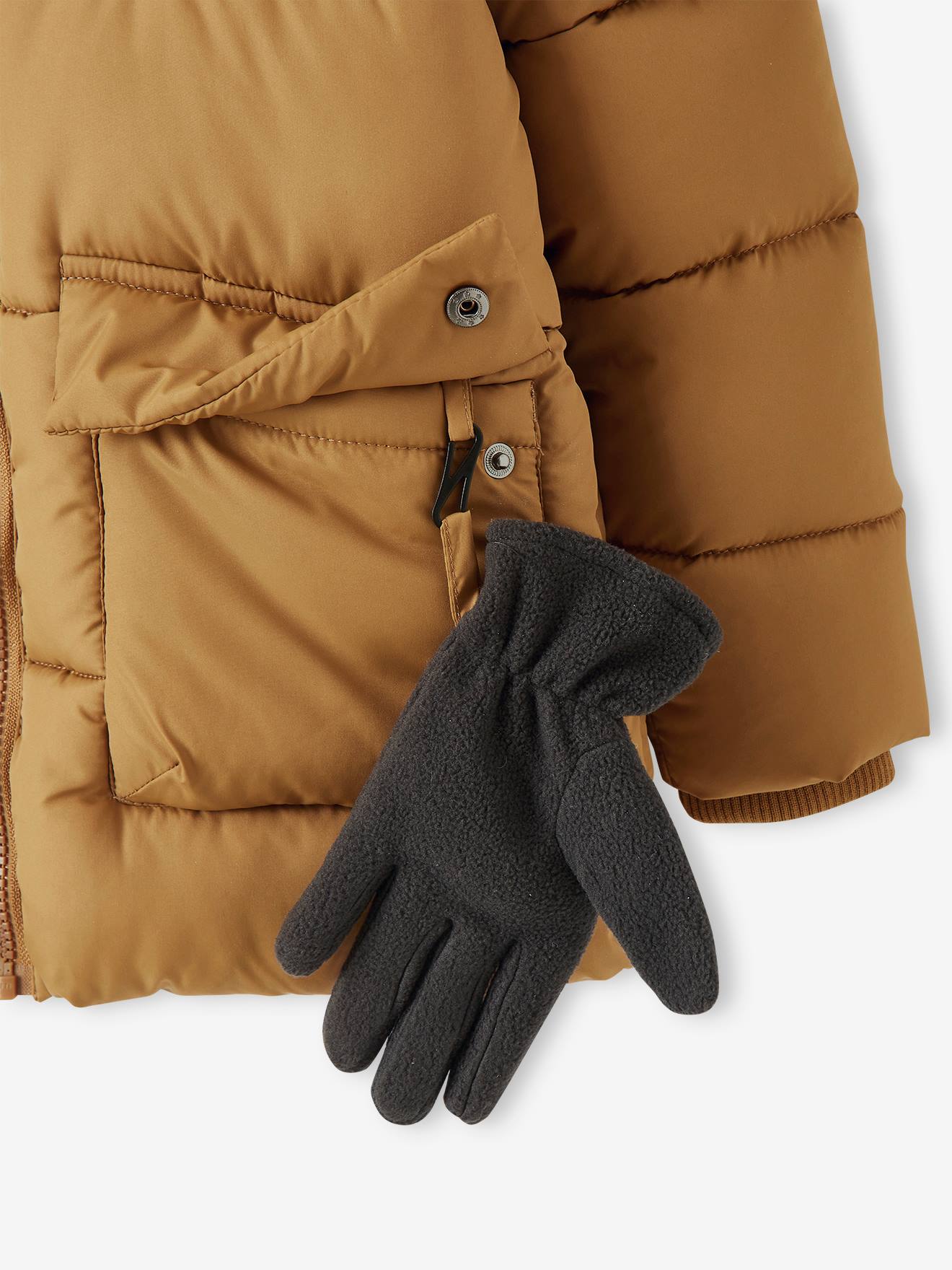 Doudoune à capuche doublée polaire avec gants ou moufles garçon bleu