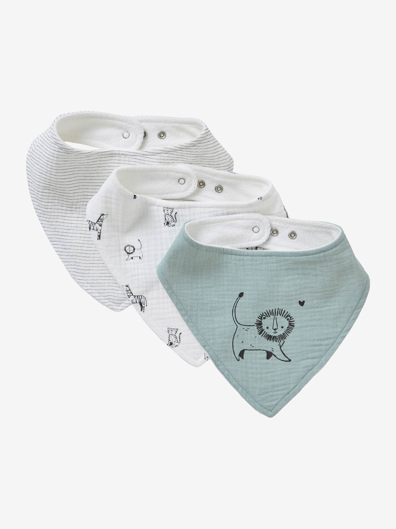 Lot de 3 bavoirs bandanas en gaze de coton bleu glacier