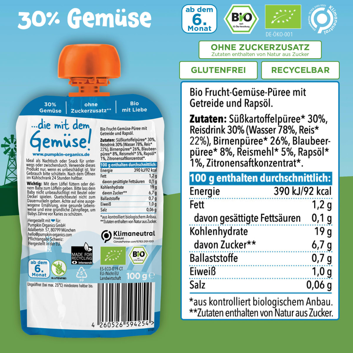 Quetschie Süßkartoffel, Reis, Birne & Blaubeere, ab 6 Monaten, 100 g
