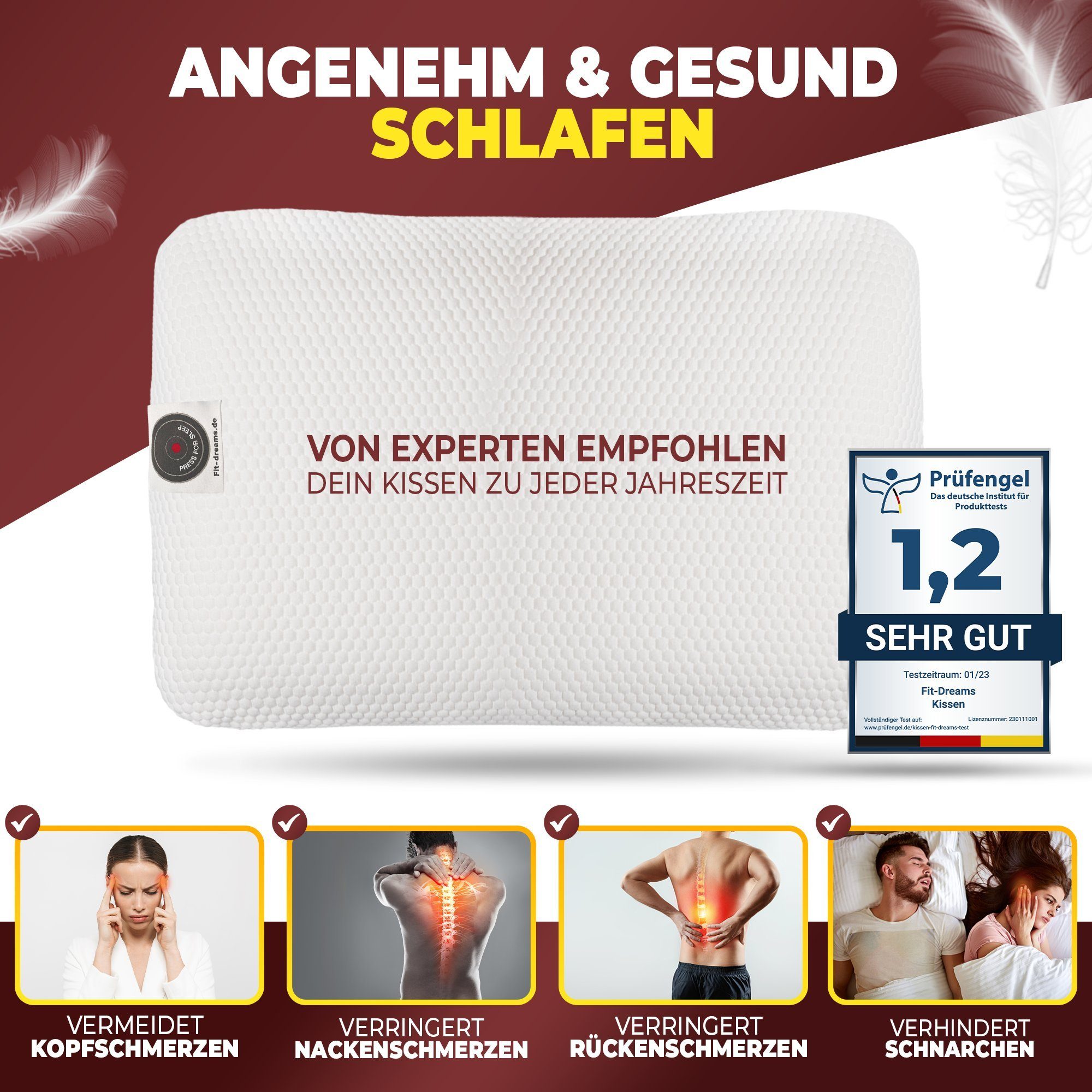 FIT DREAMS PRESS FOR SLEEP Nackenkissen aus Memory Foam – Orthopädisches ergonomisches Kissen, Spar-Set, 1-tlg., Anti-Schnarch Set - Lendenkissen, schonend für Rücken, Nacken und Wirbelsäule – Nackenstützkissen