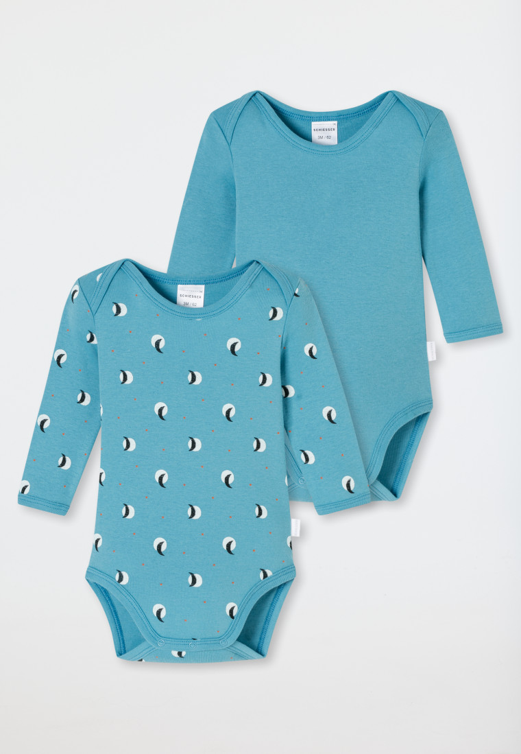 Bodys langarm 2er-Pack Feinripp Ringel hellblau - Natural Love