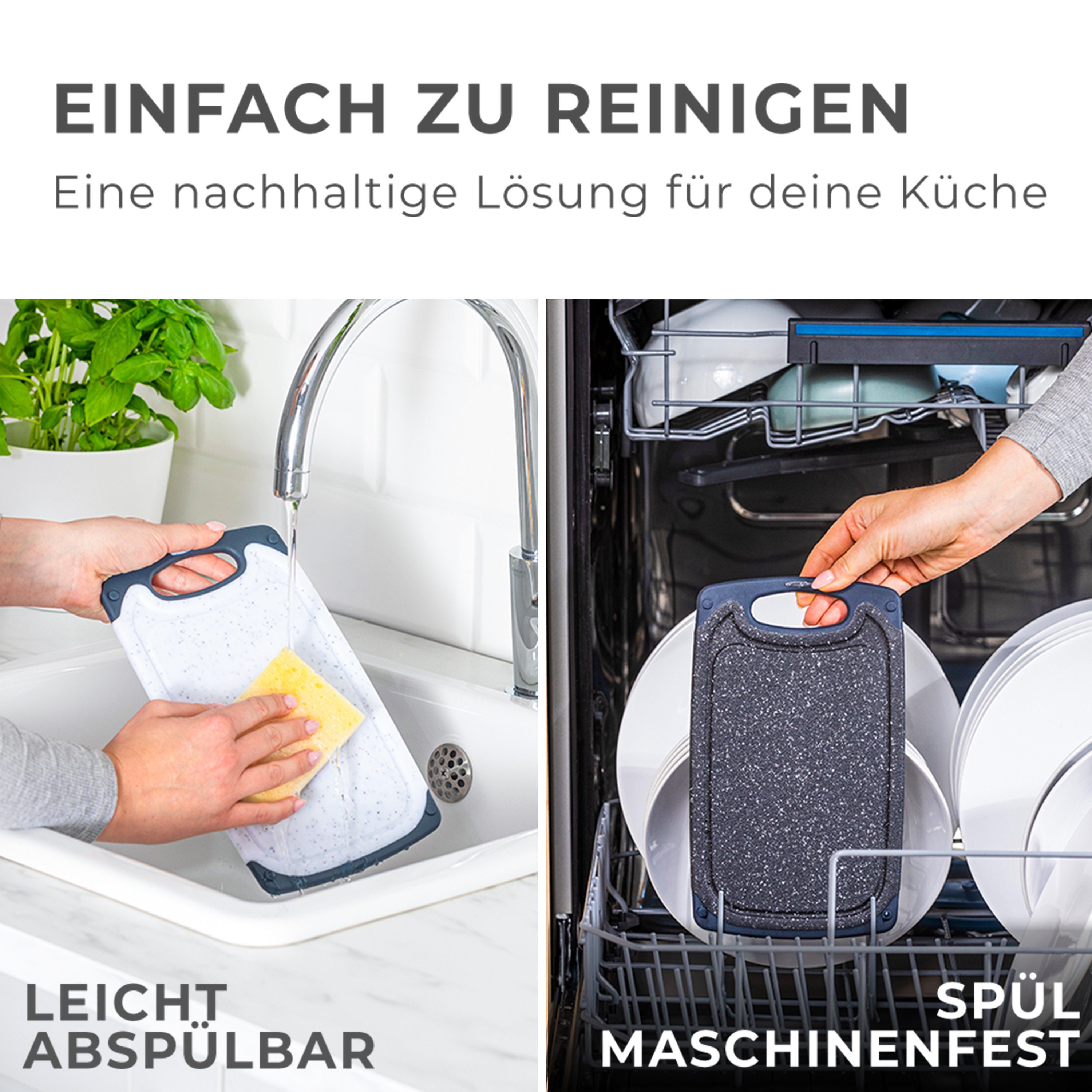 Exitoso Frühstücksbrett BPA Frei - Spülmaschinenfest mit Saftrillen, (6-St., Schneidebretter für die Küche), Mit Griff - Antibakteriell - 25x15 cm