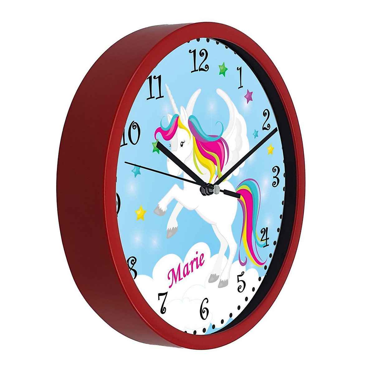 Kinder Wanduhr laufruhig personalisiert mit Name Pegasus Blau