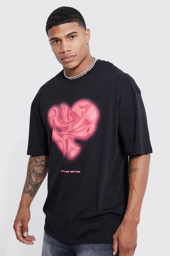 Oversize T-Shirt mit Marmor-Print Herz