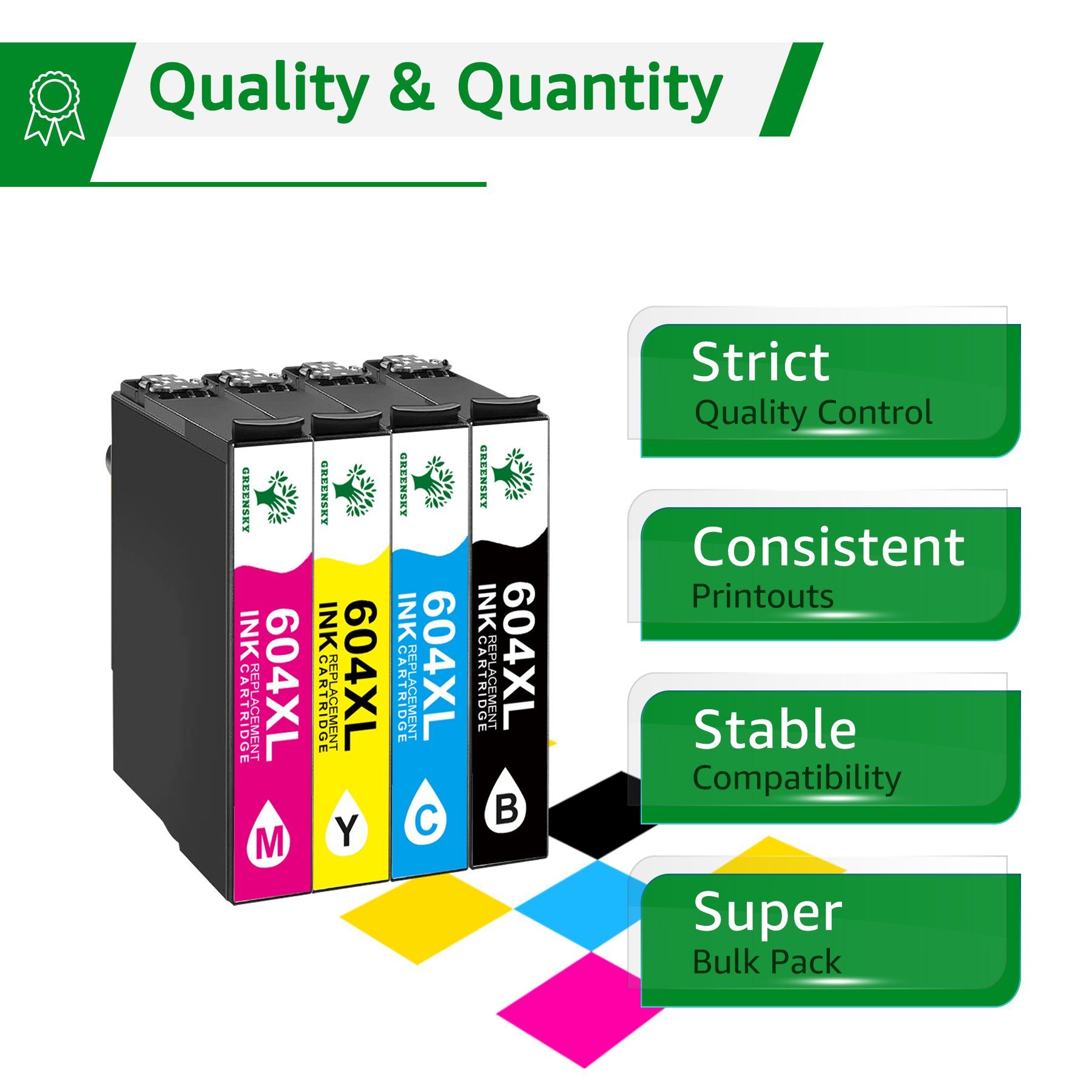 Greensky 5er Multipack für Epson 604 604XL Tintenpatrone (WF-2910DWF WF-2930DWF WF-2935DWF WF-2950DWF, XP-2200 XP-2205 XP-3200 XP-3205 XP-4200 XP-4205)