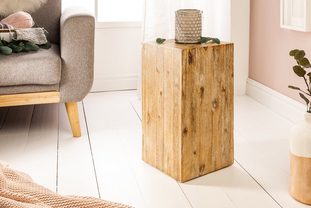 riess-ambiente Beistelltisch COLUMNA 50cm natur / teakgrau gekälkt, Massivholz · Deko-Säule · Handarbeit · Akazie