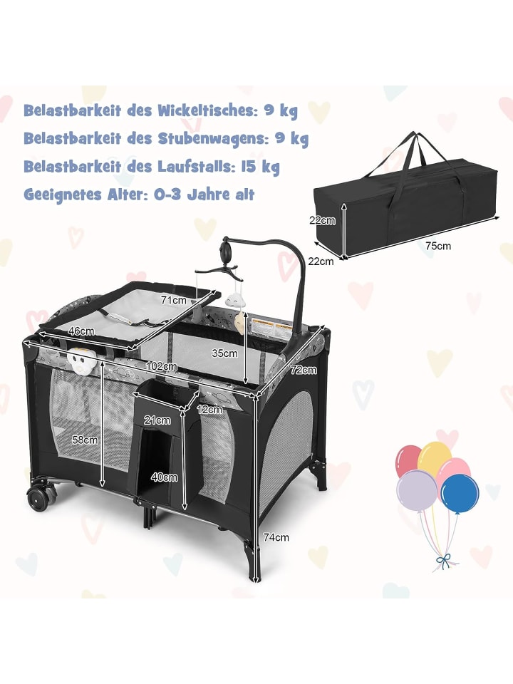COSTWAY 4 in 1 Beistellbett in Grau günstig kaufen 102 cm
