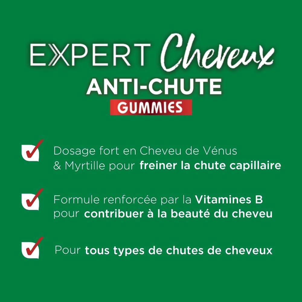 FORTE PHARMA Expert Cheveux Gummies Anti Chute - Gummies Chute de Cheveux - Biotine Complément alimentaire anti-chute de cheveux en gummies