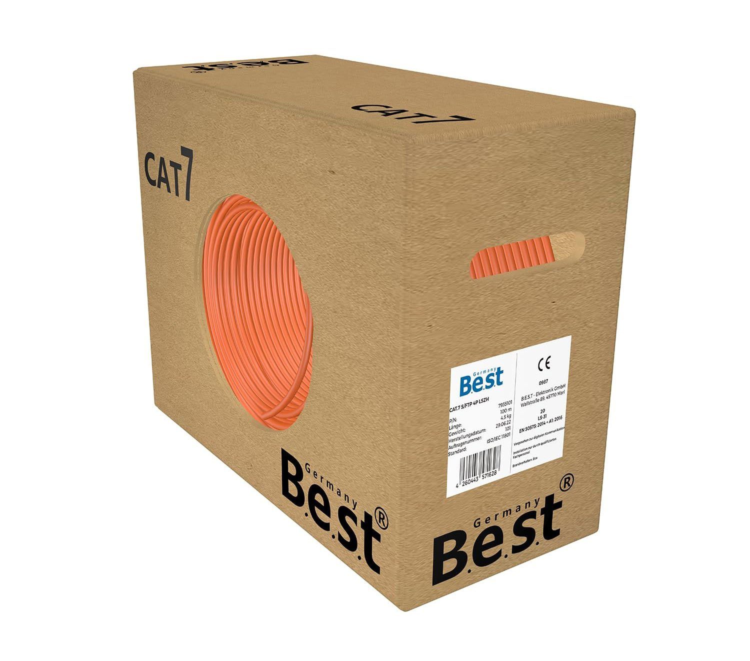 B.E.S.T. Germany CAT 7 Verlegekabel Simplex Gigabit Netzwerkkabel Lan 1000Mhz KAT 7 LAN-Kabel, (5000 cm), 50m