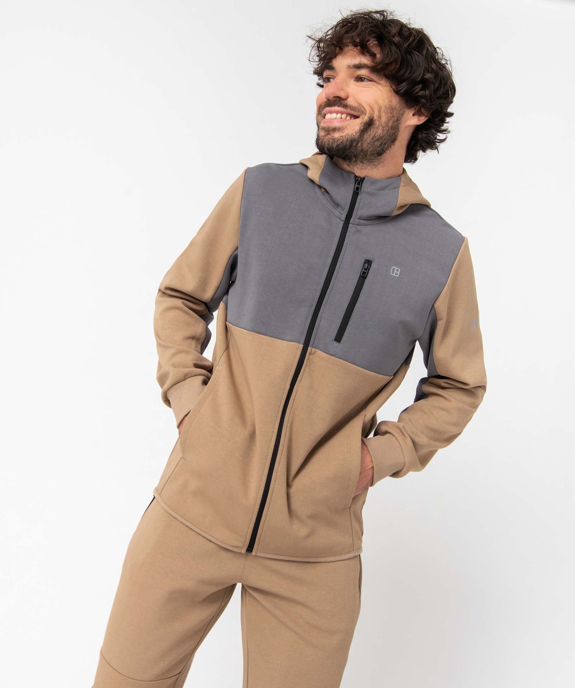 Sweat homme zippé à capuche beige | GEMO