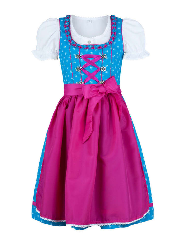Nübler Kinderdirndl 3-teilig Emilia in Türkis-Fuchsia günstig kaufen
