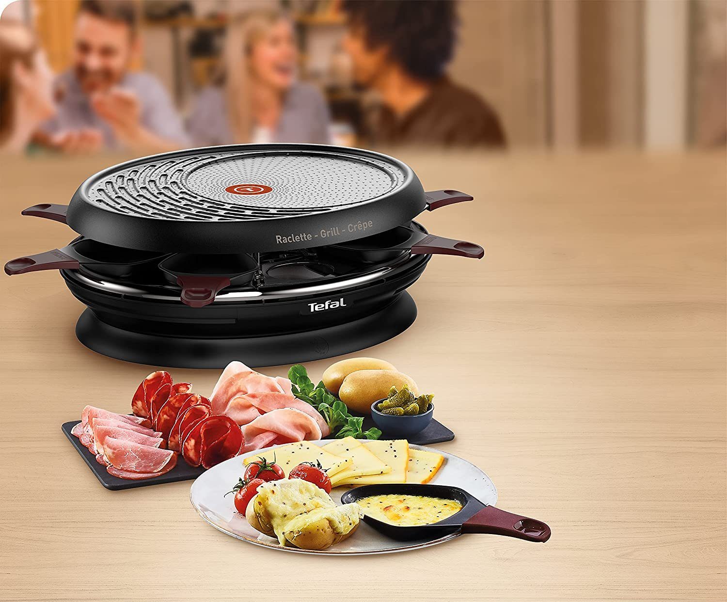 Tefal Raclette Raclette max 8 personen Tischgrill Elektro Grill Grillplatte Backfeld, 8 Raclettepfännchen, 1200 W, Silvester, Weihnachten, Raklett, 4 Personen, 2 Personen, 6 Personen