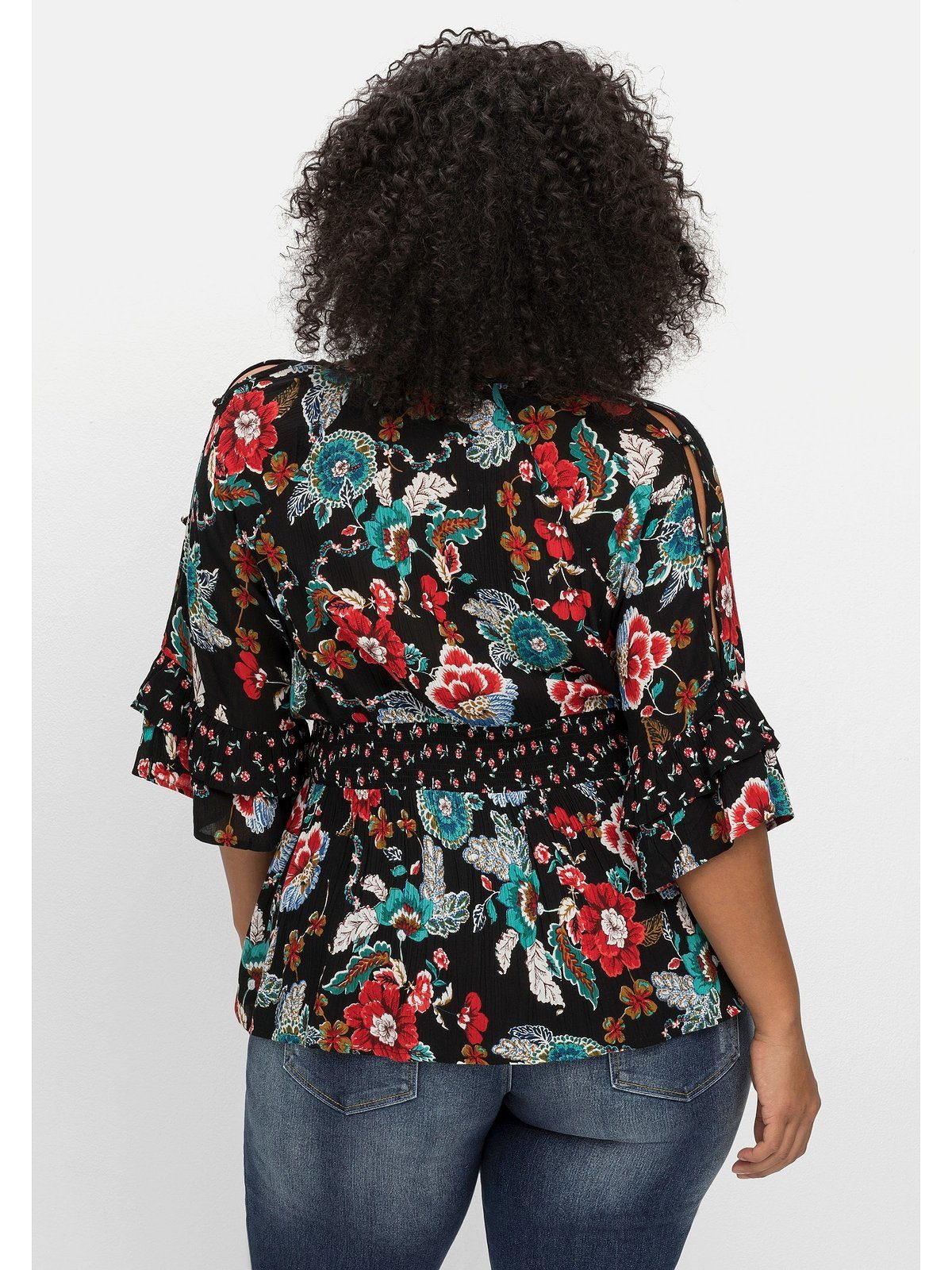 sheego by Joe Browns Tunika Große Größen mit Cut-outs, Smokbund und Blumenprint
