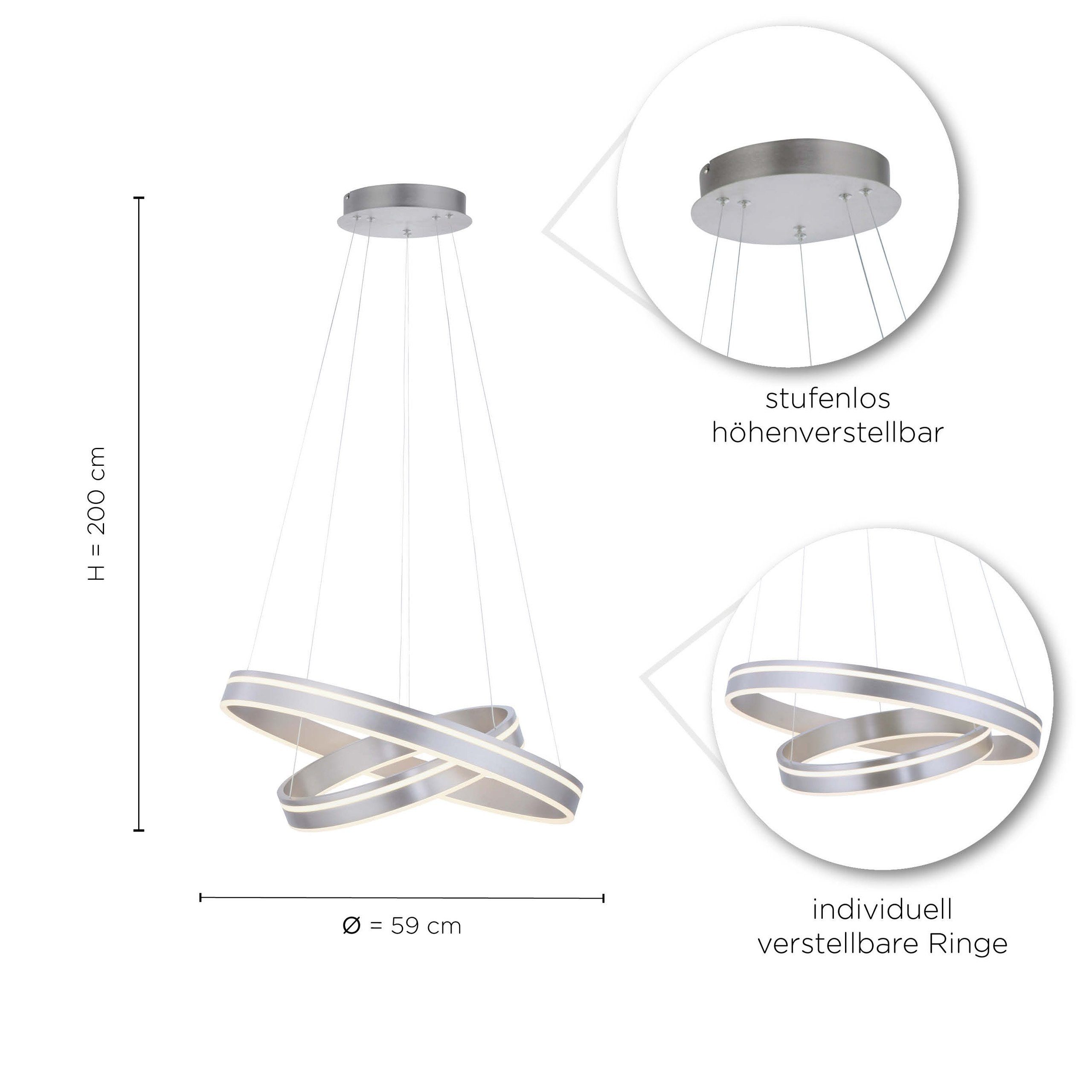 Paul Neuhaus Smarte LED-Leuchte LED Pendellampe Smart Home Q VITO, Smart Home, RGB+W-Farbregelung, Dimmfunktion, Memoryfunktion, mit Leuchtmittel, messing matt rund doppel Ring Fernbedienung