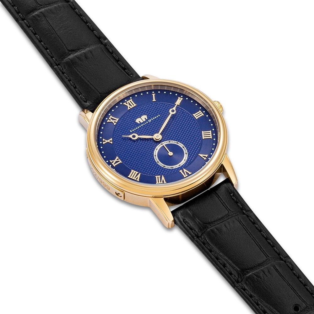 Rhodenwald & Söhne Montre à quartz Moonlight en Or jaune Cuir véritable en Noir Montre