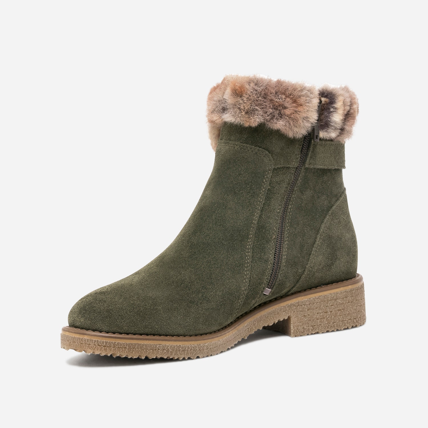 Boots kaki en cuir velours fourré