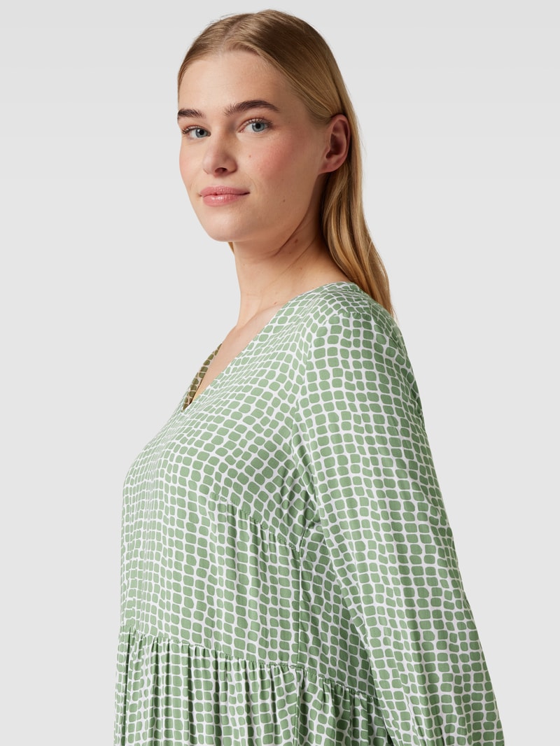 Midikleid aus Viskose mit Allover-Muster in grasgrün