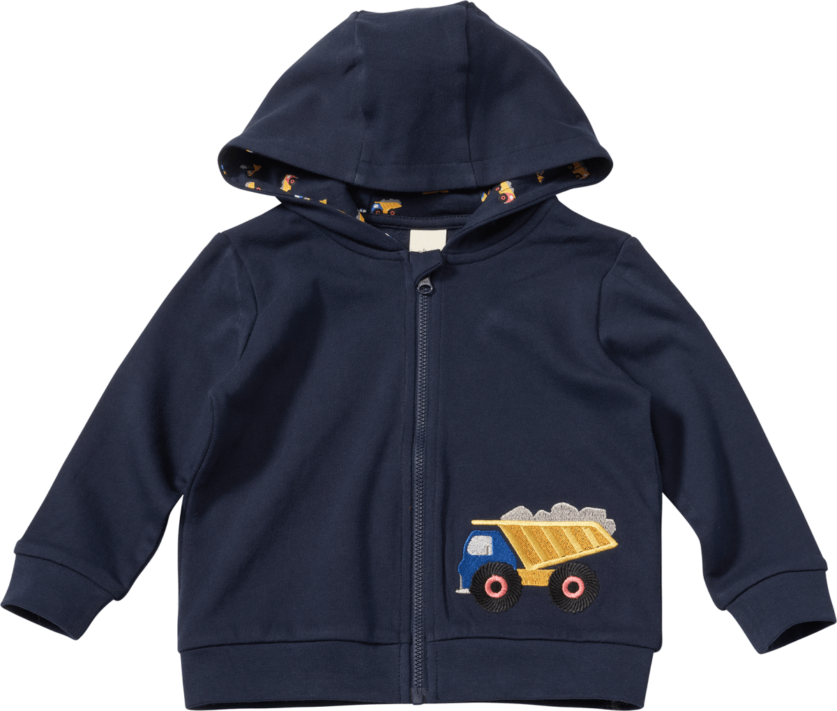 Sweatjacke mit Baustellen-Muster, blau, Gr. 104, 1 St