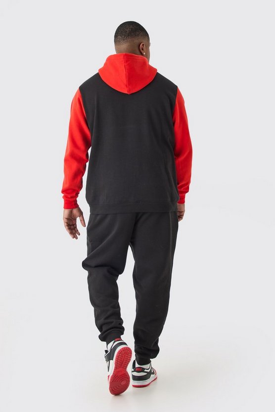 Plus Slim-Fit Colorblock Trainingsanzug mit Reißverschluss