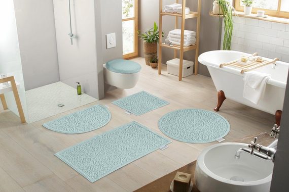 Badematte Garden Pastels Guido Maria Kretschmer Home&Living, Höhe 3 mm, rutschhemmend beschichtet, fußbodenheizungsgeeignet, schnell trocknend, strapazierfähig, Baumwolle, quadratisch, Badteppich, Hoch-Tief-Effekte, auch als 2 tlg. Set erhältlich