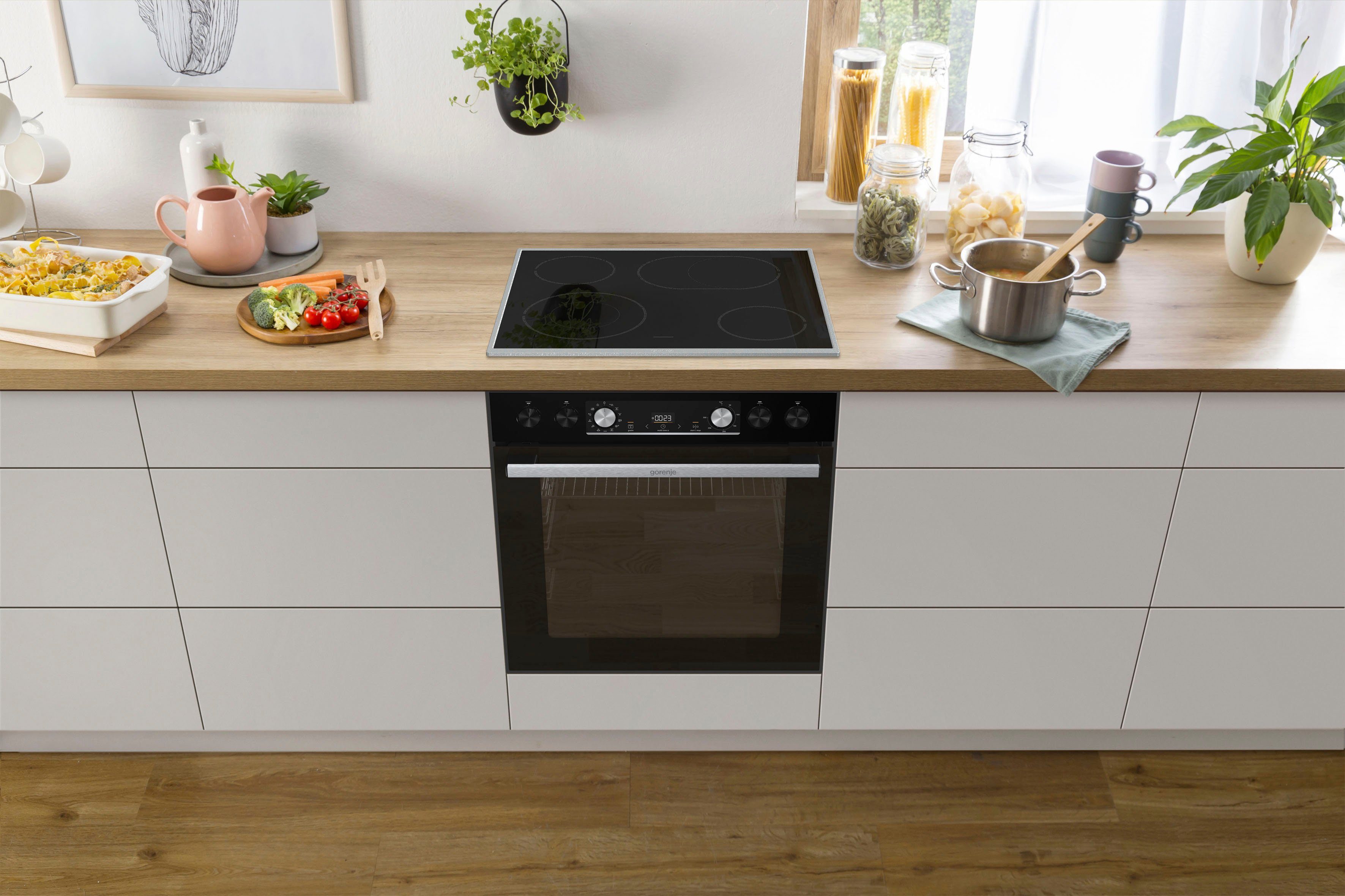 GORENJE Elektro-Herd-Set Black Set 4, mit 1-fach-Teleskopauszug, Aqua Clean