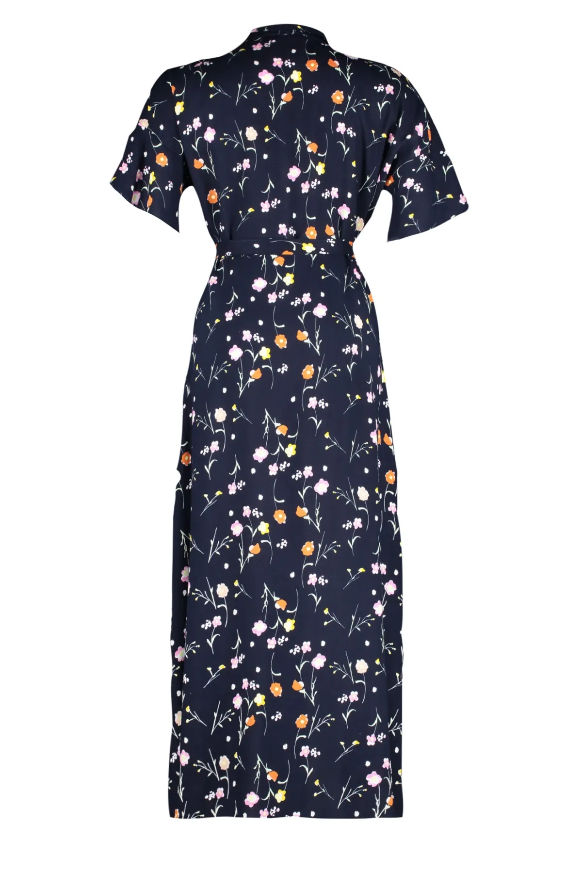 Trendyol Curve  Marineblaues Kleid mit gewebtem Blumenmuster und Schlitzdetail TBBSS22EL1612