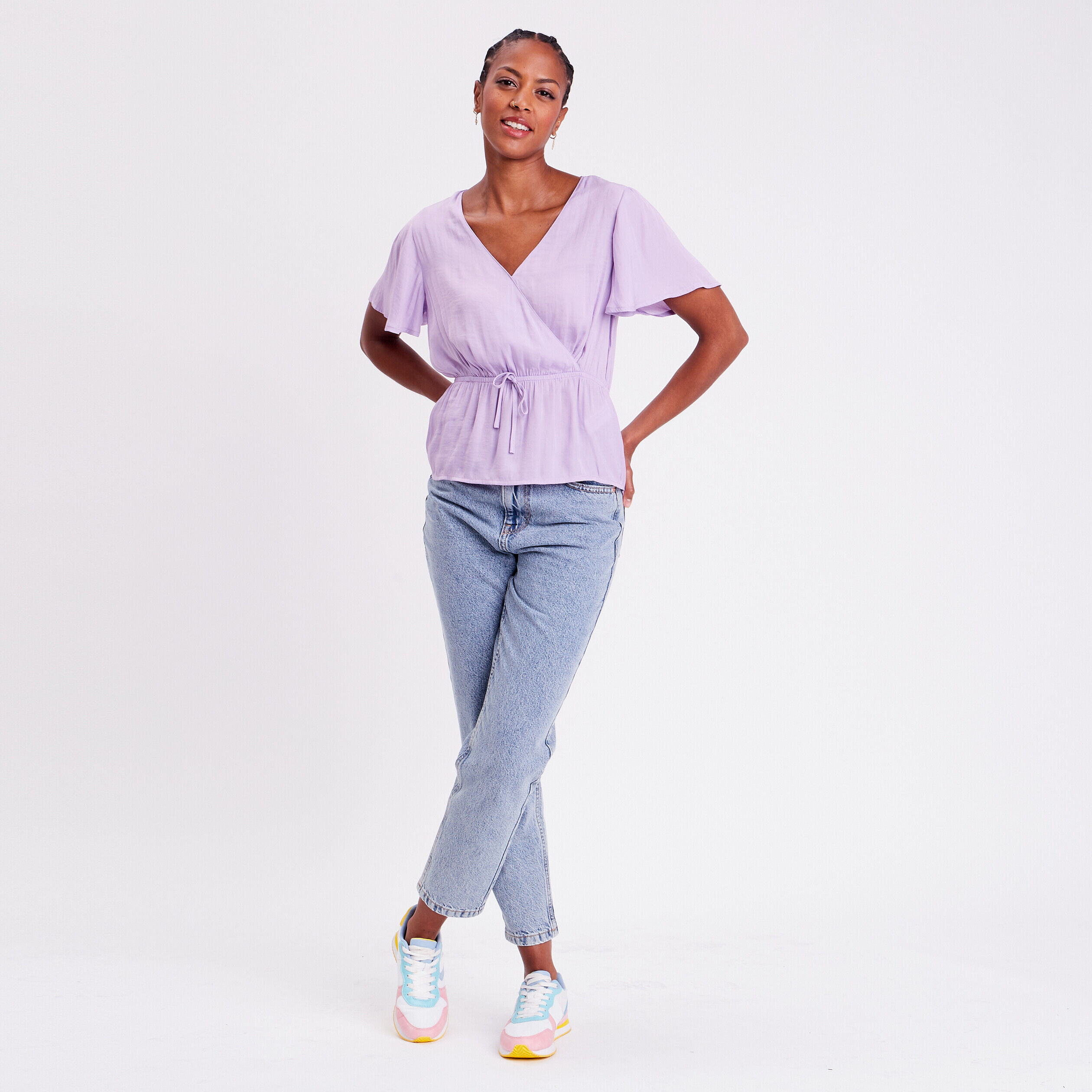 Blouse manches courtes satin violet femme | Cache Cache