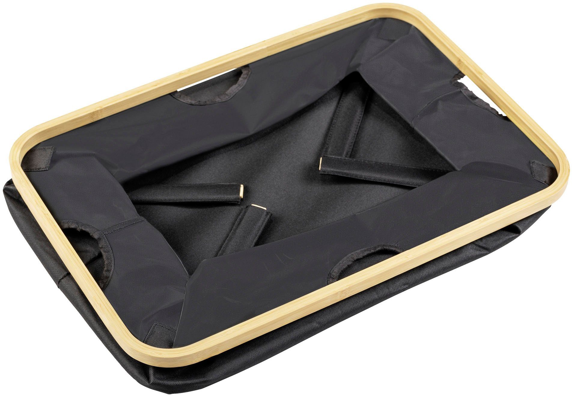 WENKO Wäschekorb Ecori (1 St), Textilien 100%recyceltem Polyester, Rahmen FSC®-zertifiziertem Bambus