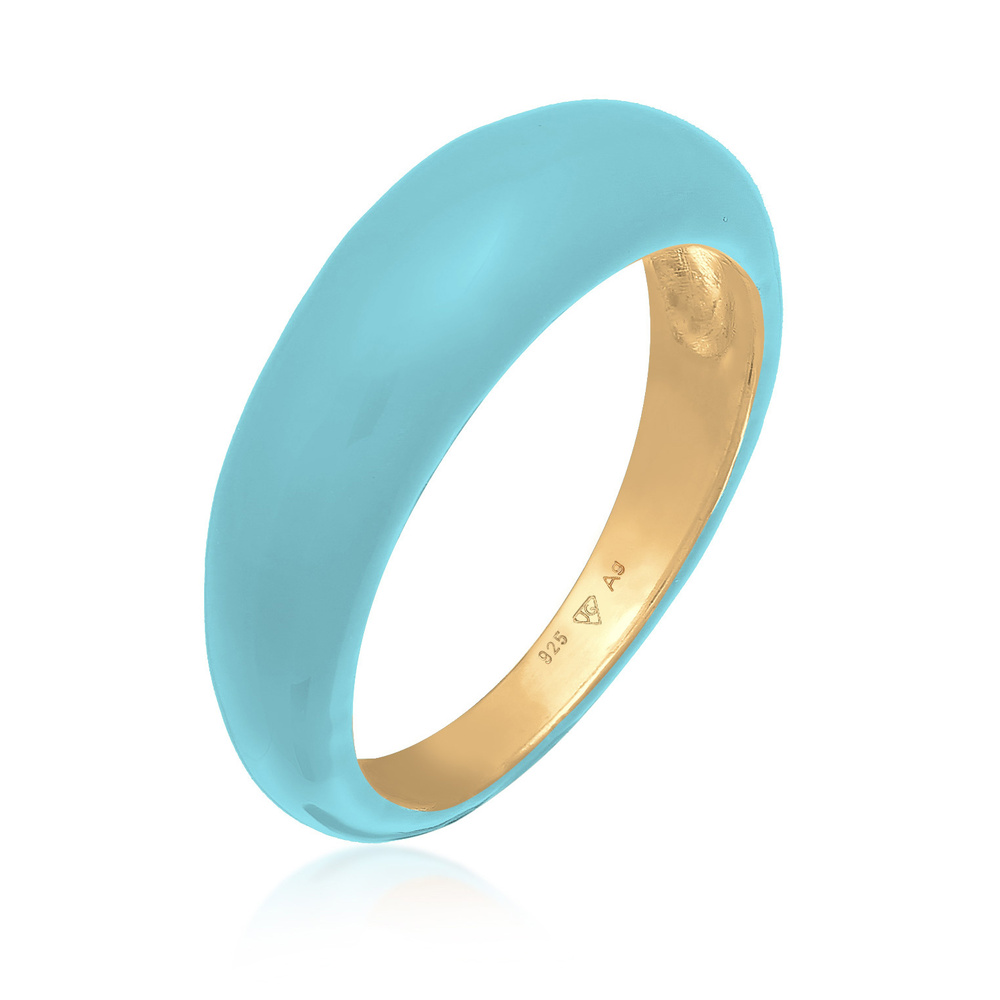 Elli Elli Bague Femmes Bande Pile avec Émail Orange en Argent Sterling 925 Plaqué Or Bague