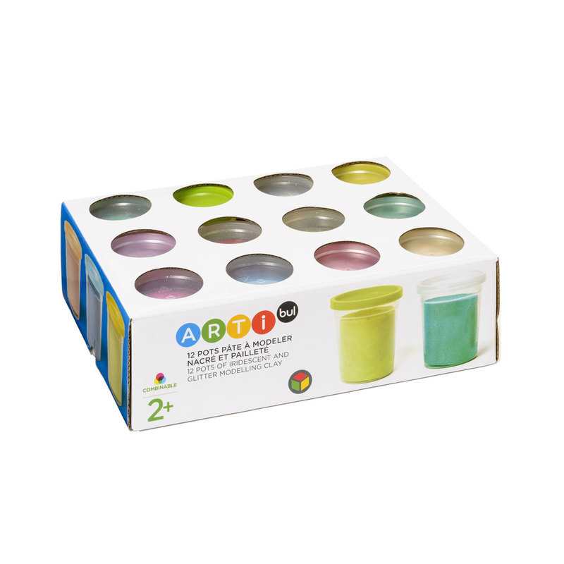 12 pots pâte à modeler nacrée et pailletée Oxybul