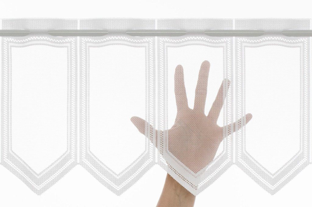 Scheibengardine nach Maß schlichter Jacquard, Gardinen Kranzusch, Stangendurchzug, transparent, Kurzgardine, Wunschmaß, Stablöcher, transparent, verschiedene Höhen