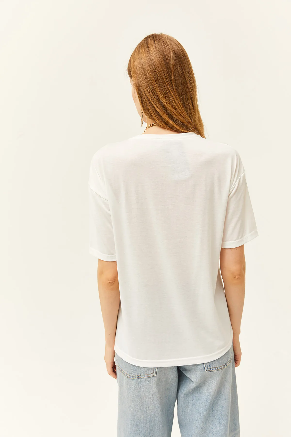 Olalook  Ecrufarbenes Garniert-T-Shirt für Damen TSH-19000768