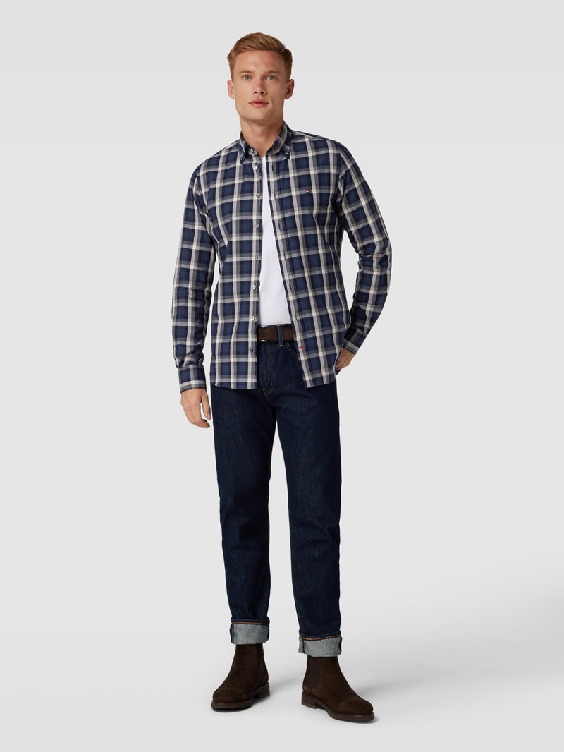 Regular Fit Business-Hemd mit Button-Down-Kragen in marineblau