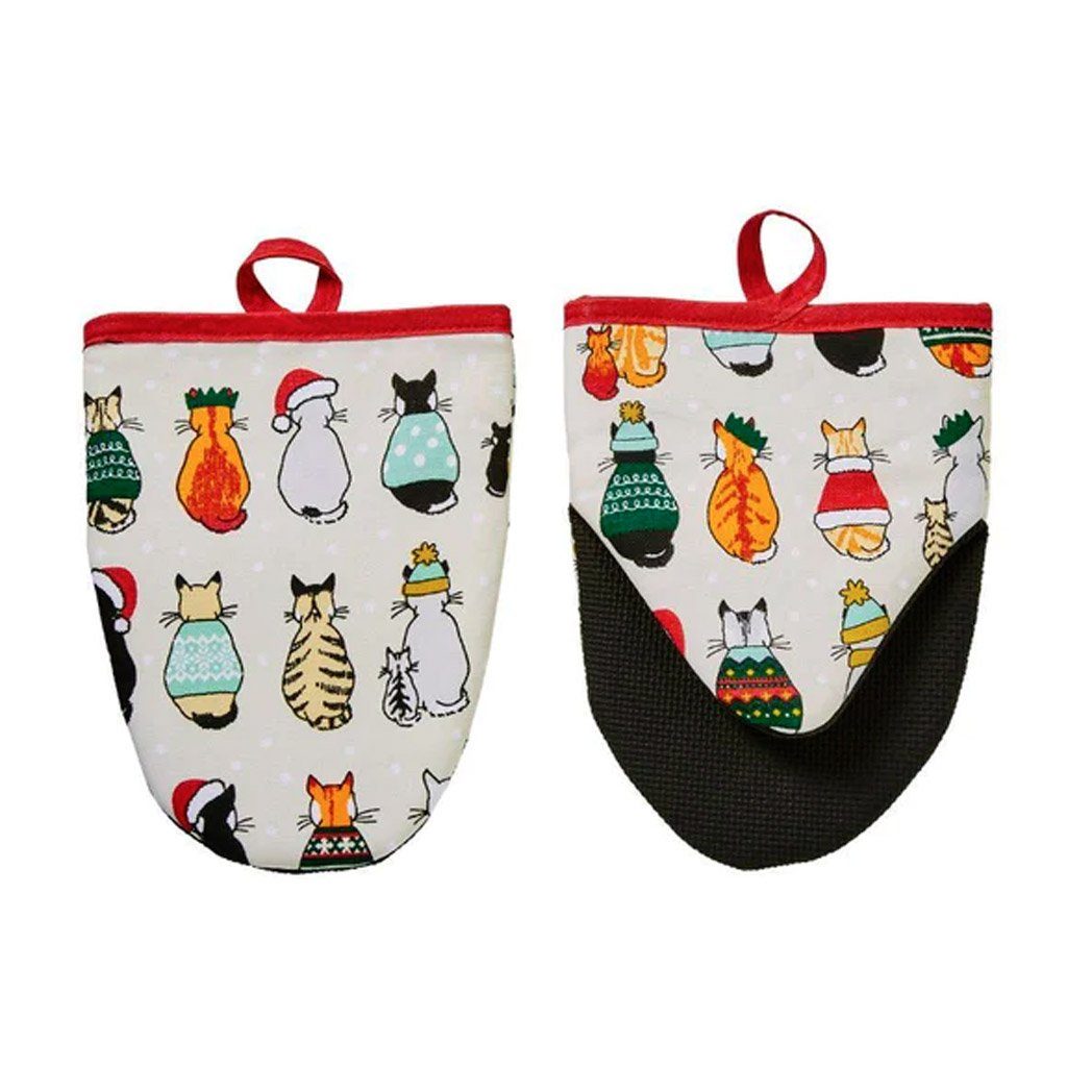 Ulster Weavers Topfhandschuhe Cats in Waiting Christmas, (Set, 2-tlg., bestehend aus 2x Topfhandschuhen), mit Neopren, wattiert, Größe: ca. 17 x 14,5 cm