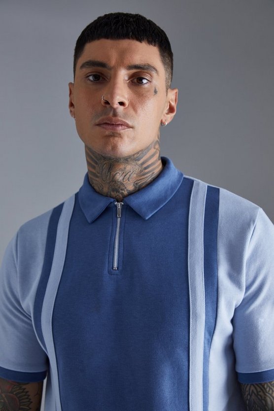 Tall Slim-Fit Poloshirt aus Interlock-Jersey mit Reißverschluss