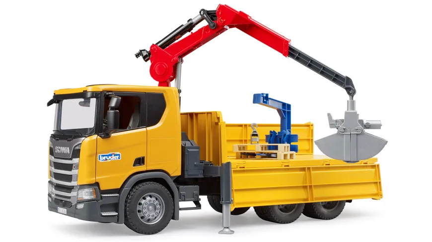 BRUDER - Scania Super 560R Baustellen-LKW mit Kran und 2 Paletten